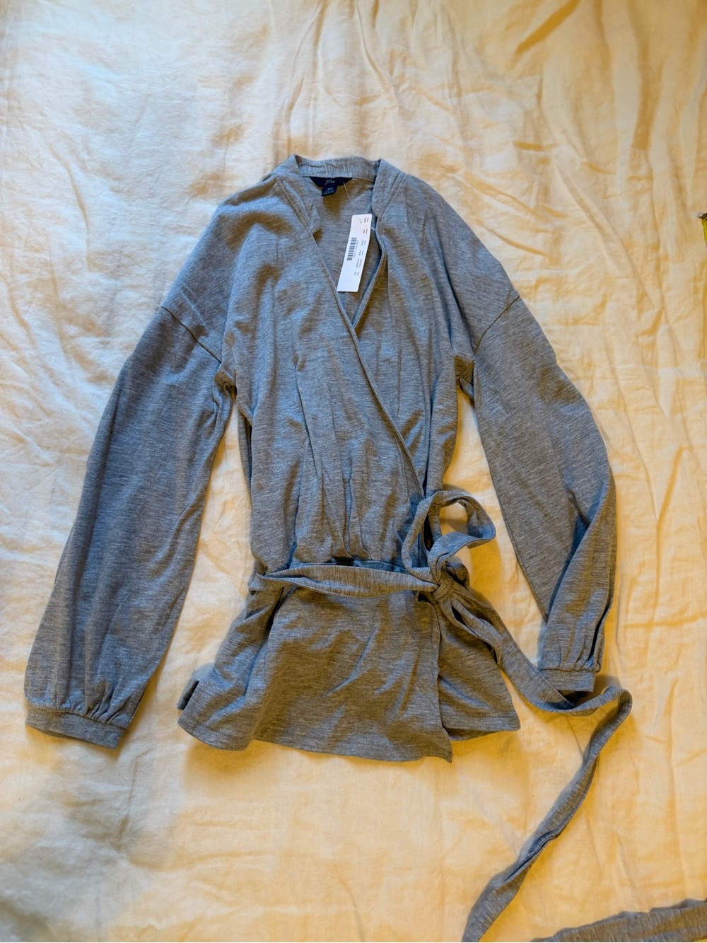 J Crew NWT Gray Knit Wrap Top with Tie Waist